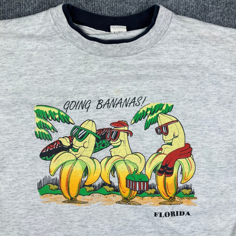 Florida Bananas T-Shirt Mens Size XL Gray Ringer Novelty‎ Tourist Graphic